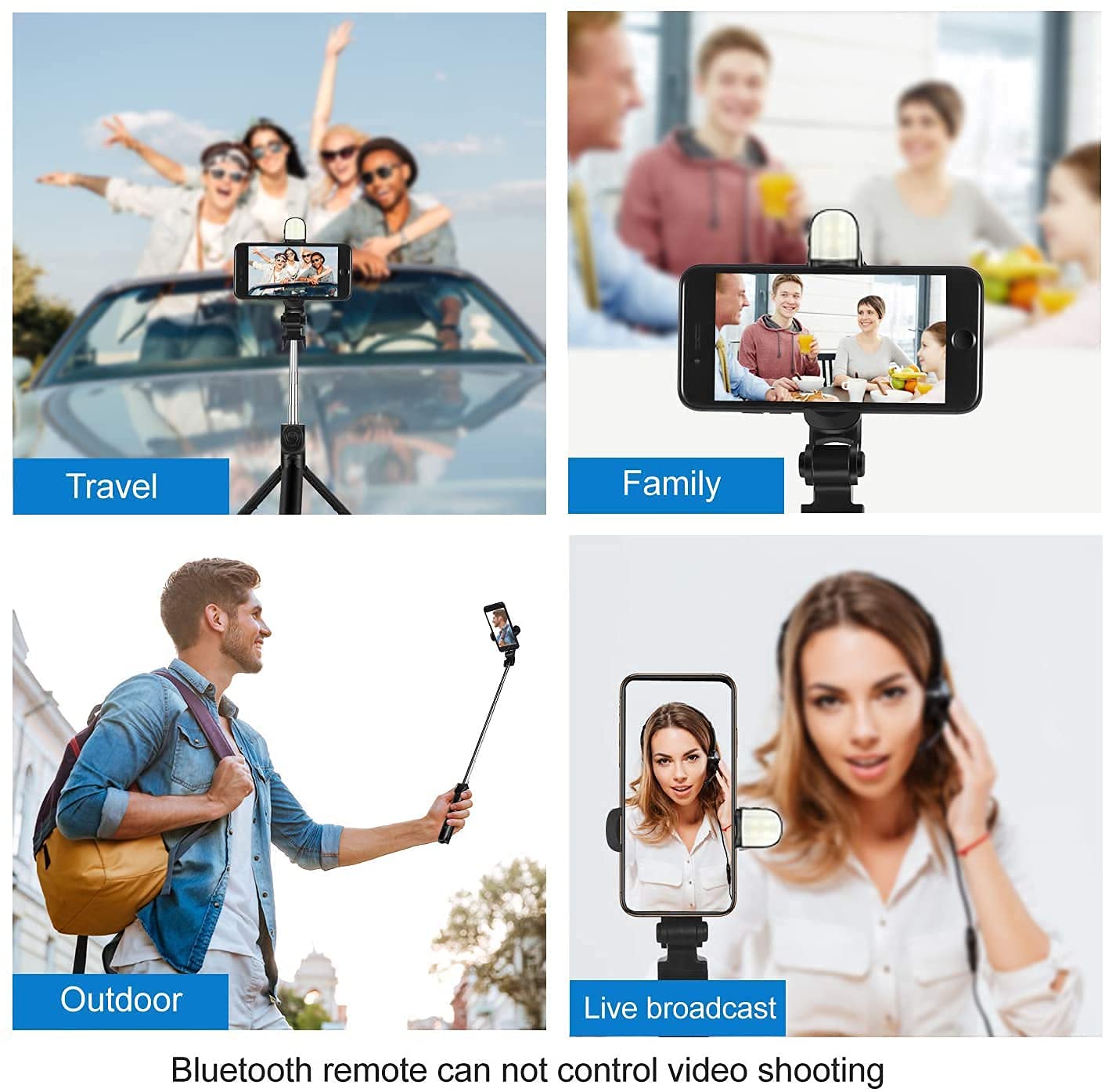 R1S Extendable Flash 3-in-1 Selfie Stick Tripod with Bluetooth Remote