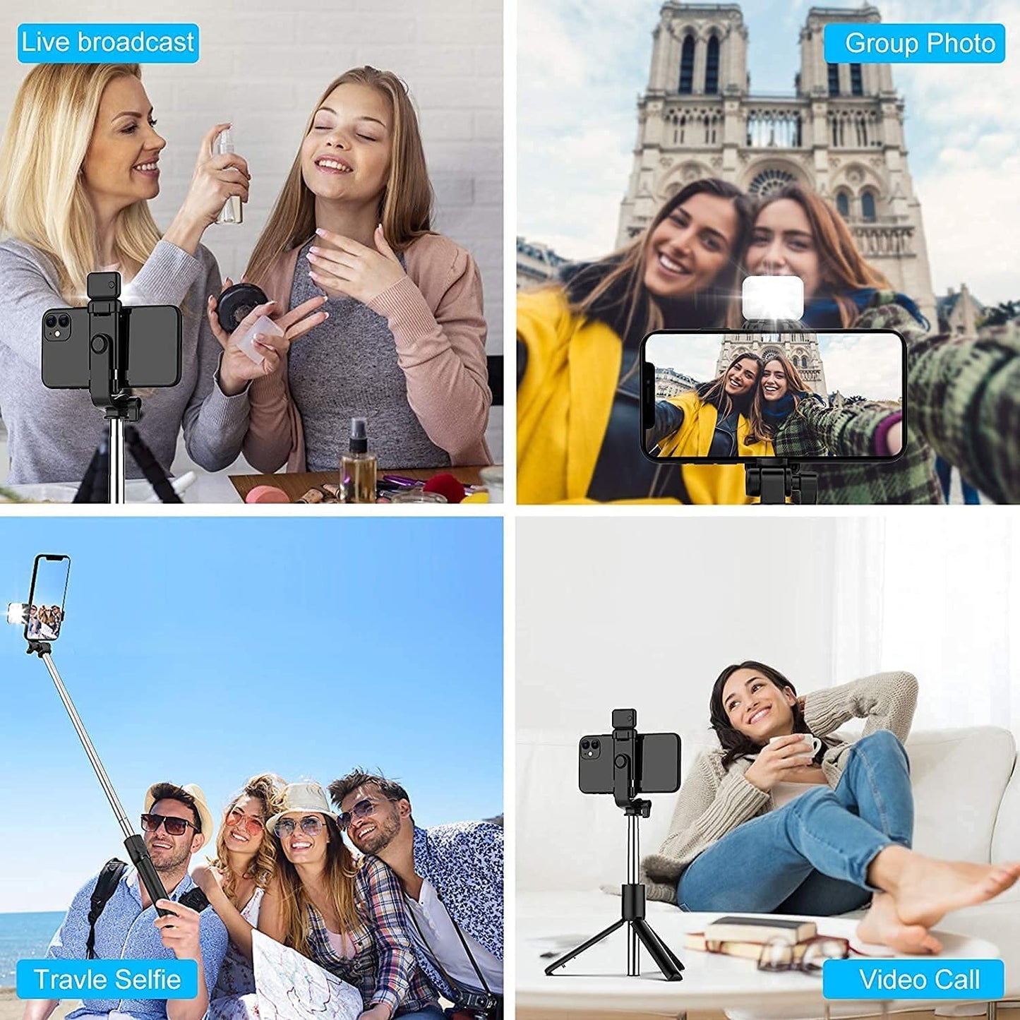 R1S Extendable Flash 3-in-1 Selfie Stick Tripod with Bluetooth Remote