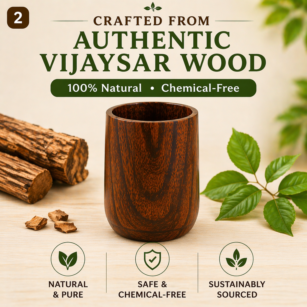 Pure Vijaysar Wood Tumbler | Ayurvedic Herbal Drink Cup for Natural Detox